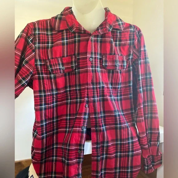 Faded Glory Shirt Mens Sz L (42-44) Blue Red Plaid Flannel Cotton Long Sleeve - Picture 4 of 5